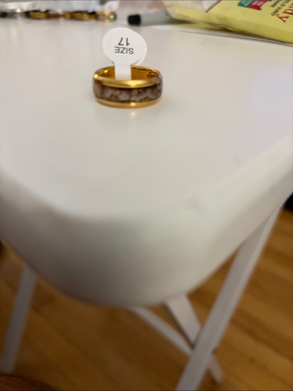 Gold-Tone Brown Inlay Women's Fashion Ring - Size 7